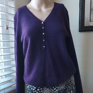 100% CASHMERE Women's Purple V-Neck Sweater